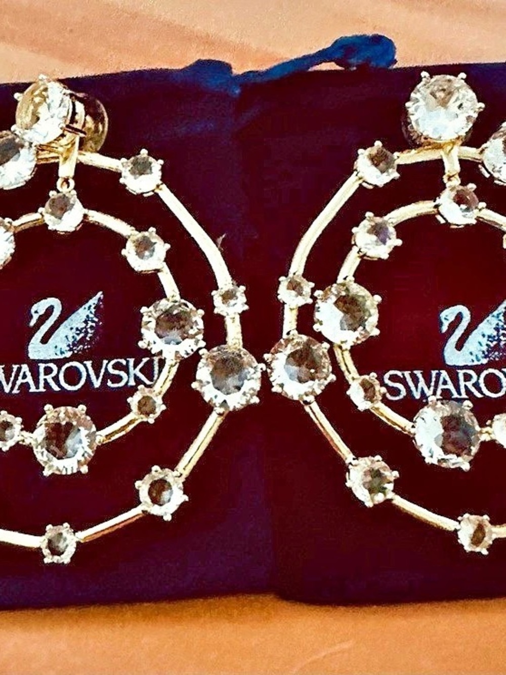 Swarovski Crystal Hoop Drop Earrings in Gold